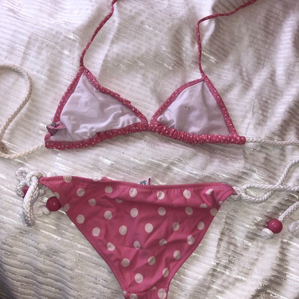 Pink and white polka dot ruffle bikini - Picture 3 of 9